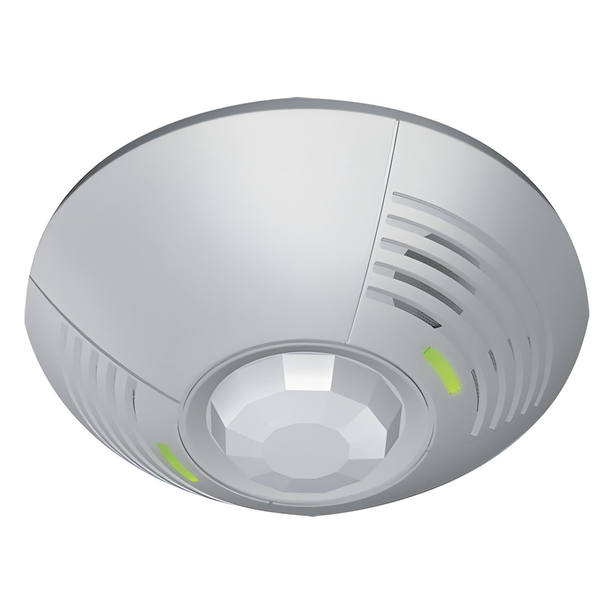 Sensor de ocupación de techo con doble tecnología ultrasónica e infrarroja, cobertura de 46 m² a 180 grados, relevador SPDT y fotocelda, integrable a sistemas Lutron