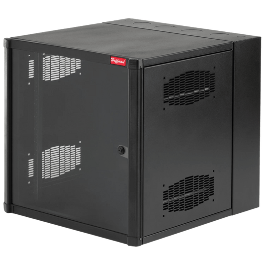 Gabinete AccessPlus de 12 UR Montaje en Pared de 19in, Rieles Numerados y Roscados #10-32, Puerta con Ventana de Seguridad, 600 mm de Ancho, 762 mm de Profundidad, 12 UR, Color Negro