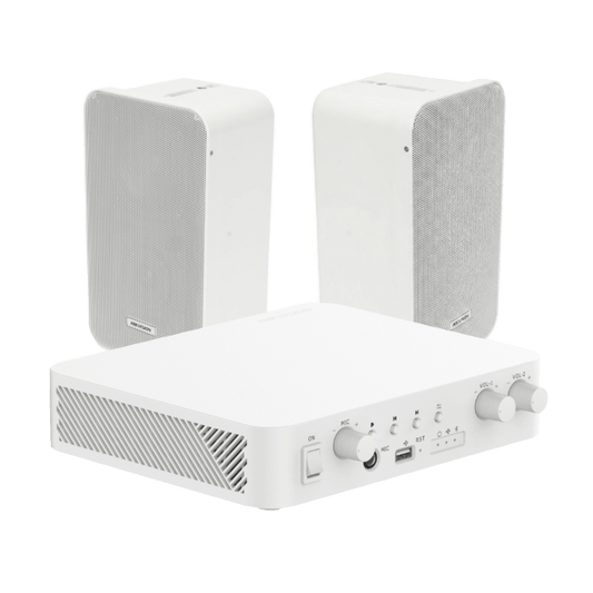 Kit de amplificador con bluetooth | 2 altavoces para pared | Sistema 100V |  2 Canales con Control de volumen Independiente |  Música Ambiental