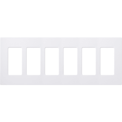 Placa de pared Claro de 6 espacios sin tornillos visibles, apertura estilo decorador, blanco brillante, para atenuadores, apagadores y controles Pico de Lutron