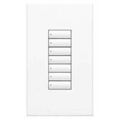 Teclado de pared seeTouch QS de 7 botones con retroiluminación y LED de estado, estilo insert, alimentado por QS Link, color blanco, para GRAFIK Eye QS, Sivoia QS y Quantum