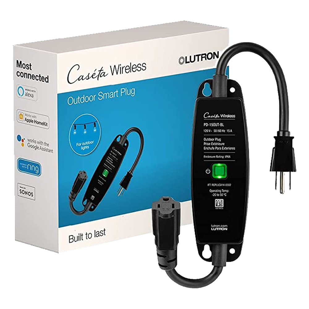 Enchufe inteligente para exteriores de 120 V y 15 A para iluminación y motores de 1/2 HP, con control Pico directo o app y geovallado mediante Smart Bridge, Caseta Wireless