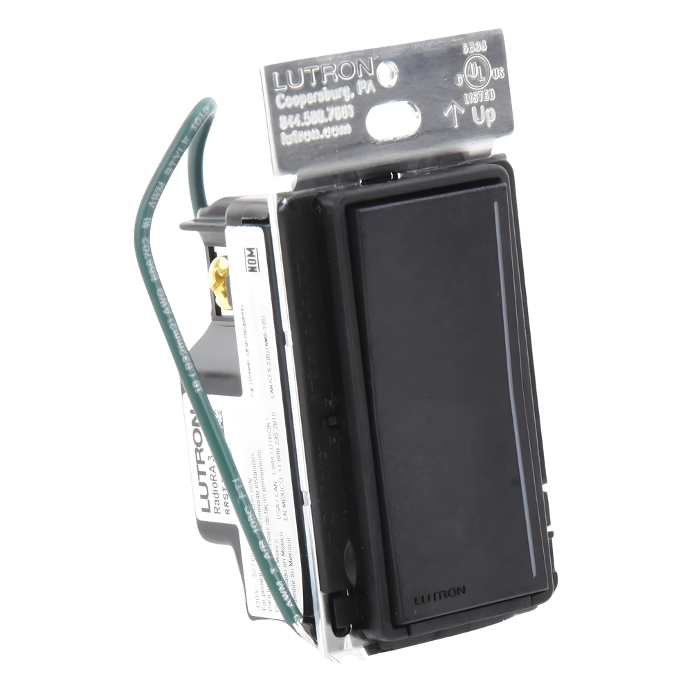 Atenuador auxiliar Sunnata de pared para control de 3 vías o escalera, 120 V, compañero cableado del atenuador principal del sistema RadioRA 3, color negro mate (Midnight)