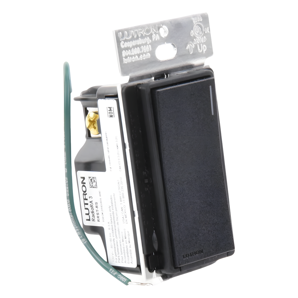 Apagador auxiliar Sunnata de pared para control de 3 vías o escalera, 120 V, compañero cableado del apagador principal del sistema RadioRA 3, color negro mate (Midnight)