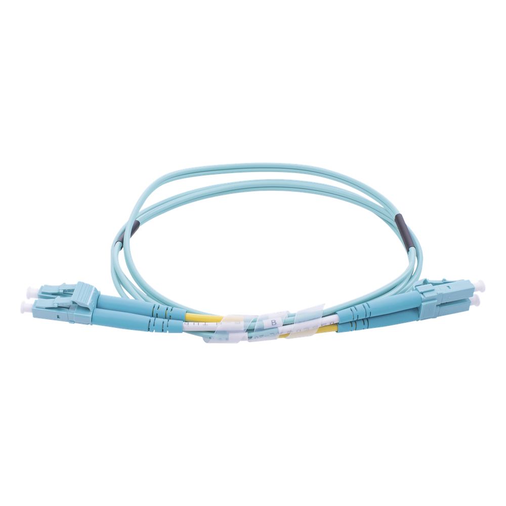 Jumper de Fibra Óptica Multimodo OM3 50/125 LC-LC OFNR (Riser), 2.0 mm, Dúplex, Aqua, 1 Metro (3.28 Pies)