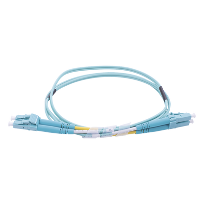 Jumper de Fibra Óptica Multimodo OM3 50/125 LC-LC OFNR (Riser), 2.0 mm, Dúplex, Aqua, 1 Metro (3.28 Pies)