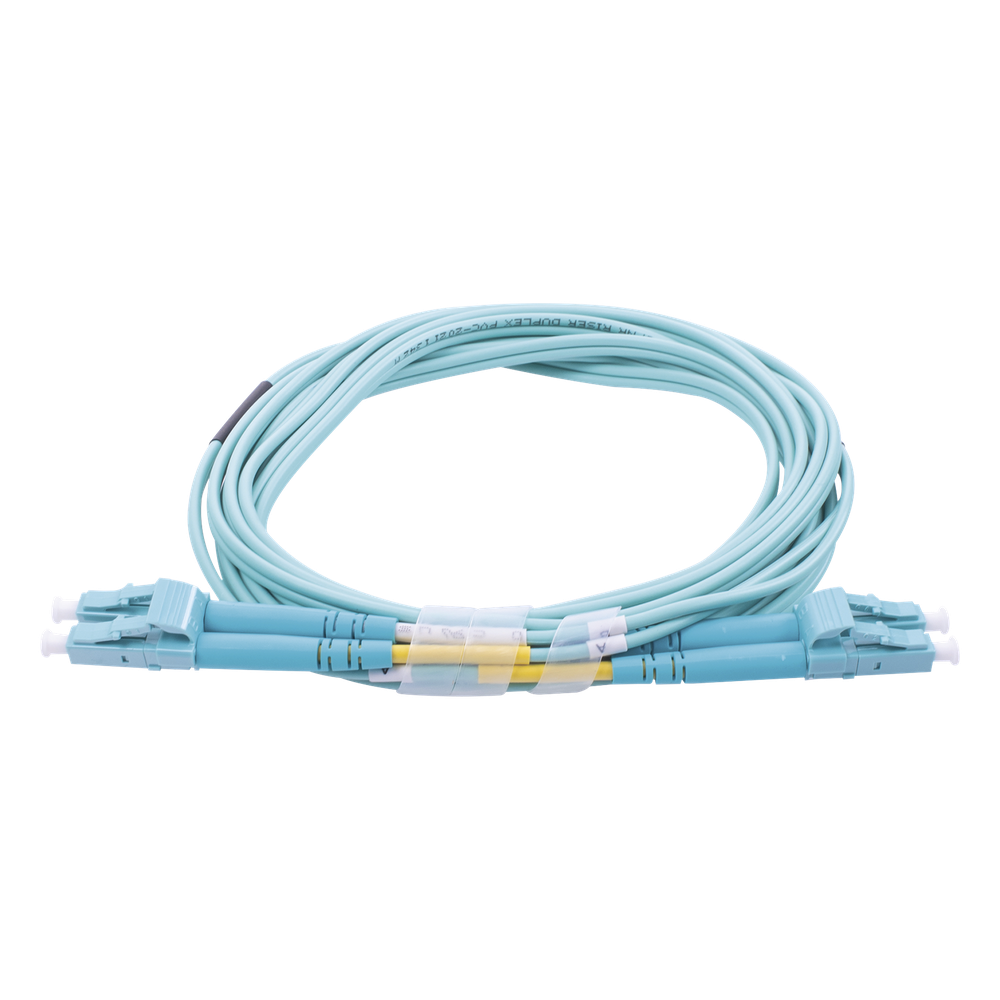 Jumper de Fibra Óptica Multimodo OM3 50/125 LC-LC OFNR (Riser), 2.0 mm, Dúplex, Aqua, 3 Metros (9.84 Pies)