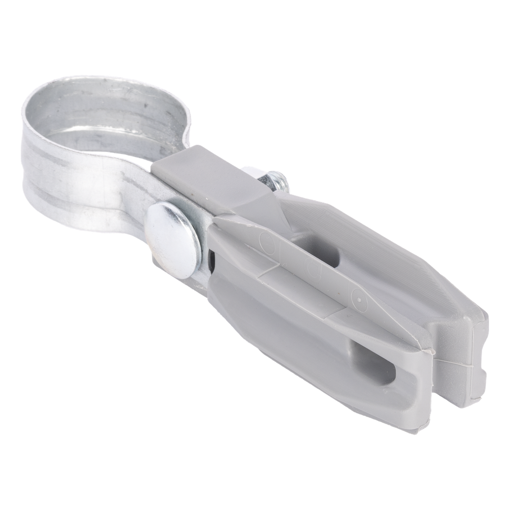 Aislador de Paso o Esquina con Abrazadera / 1 Pulgada (25 mm) / Resina Virgen 100% / Anti-Arqueo / Acero Galvanizado / Poste Cerco Eléctrico