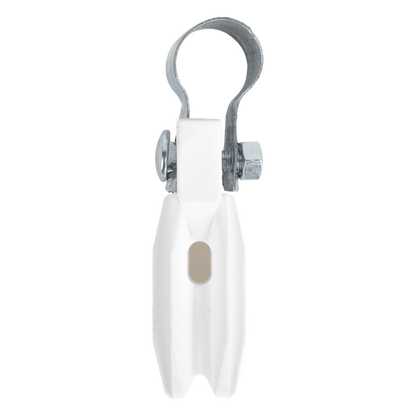 Aislador de Paso o Esquina Blanco con Abrazadera / 33-38 mm / Resina Virgen 100% / Anti-Arqueo / Tubería de Malla Ciclónica