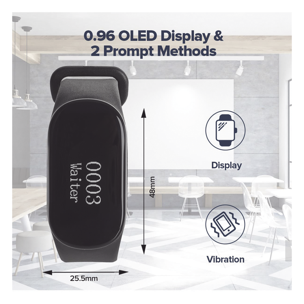 Reloj Buscador TD112 IPX7 / Resistente al Agua / Pantalla OLED / 180mAh / 48 Horas Standby / 80-100m Distancia de Recepción / Compatible con 50 Botones TD009 y T114 / 7 Idiomas / Almacenamiento de 10 Mensajes