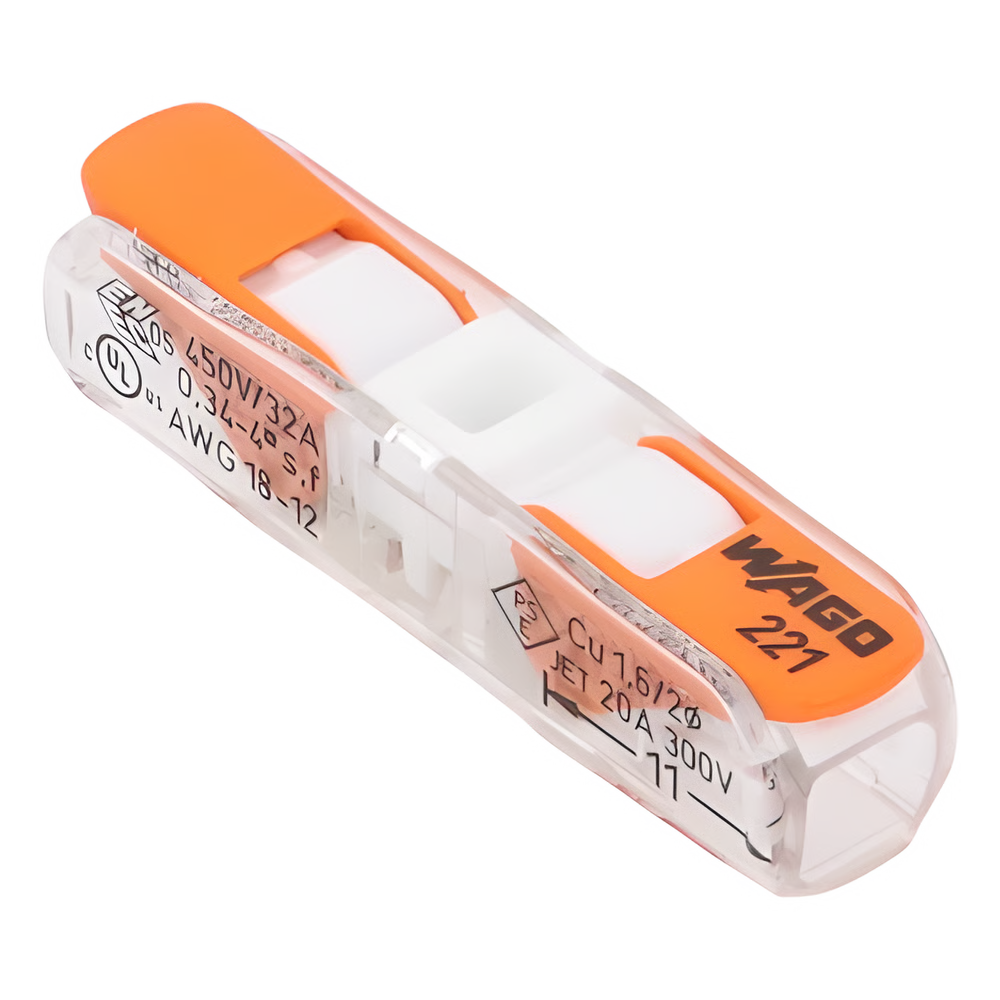 Conector de Instalación en Línea / CAGE CLAMP® con Palancas / 2 Polos / 4 mm² Máx. (12 AWG) / Transparente / 600V UL / 32A / IP20 / T85 85°C