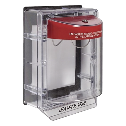 Cubierta Protectora de Policarbonato Serie Stopper IIÆ, Con Bocina, Con Espaciador, Montaje Empotrado, Etiqueta en Español, IP54