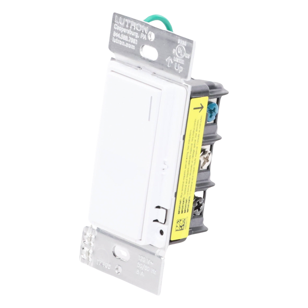 Apagador electrónico Sunnata de encendido y apagado, 8 A en iluminación y motores de 1/4 HP a 120 V, requiere neutro, color blanco brillante, para sistema RadioRA 3