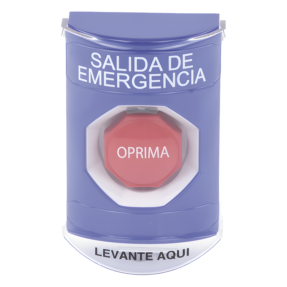 Botón de Salida de Emergencia, Texto en Español, Tapa Protectora de Policarbonato Súper Resistente, Restablecimiento con Llave