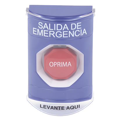 Botón de Salida de Emergencia, Texto en Español, Tapa Protectora de Policarbonato Súper Resistente, Restablecimiento con Llave