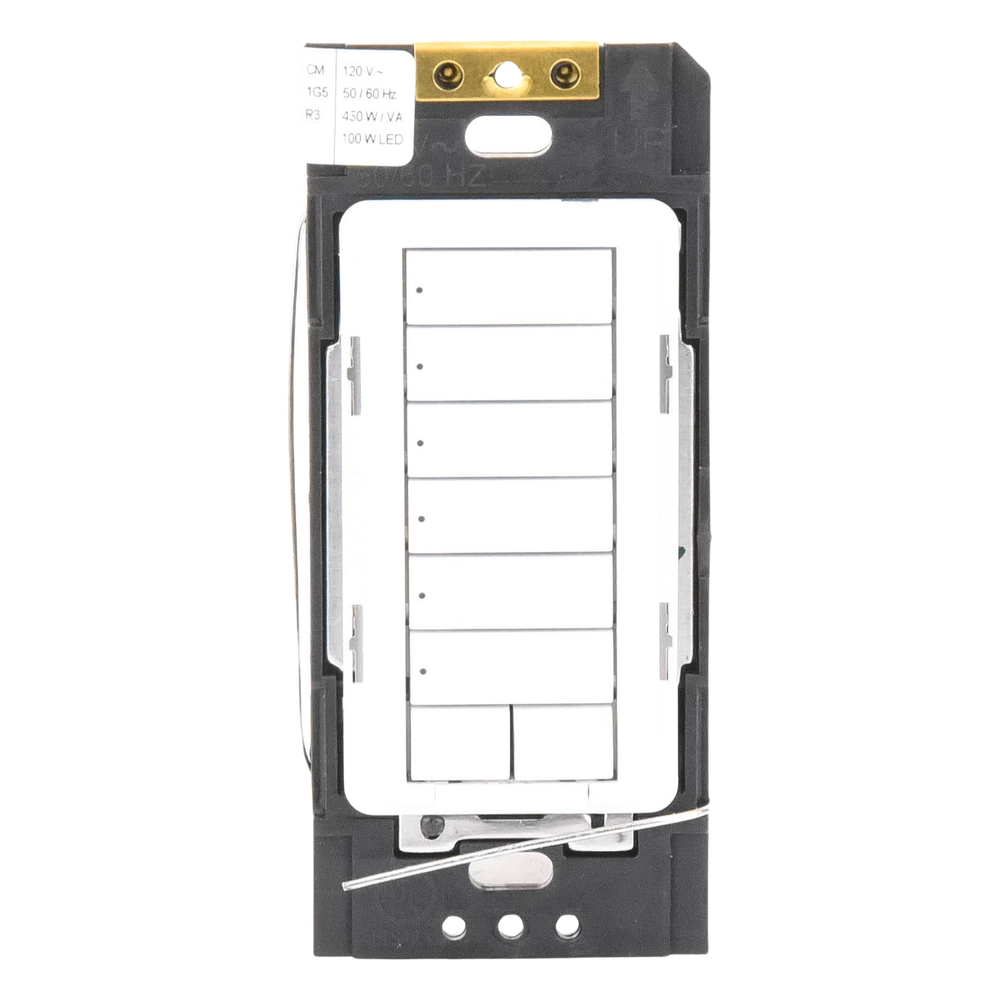 Teclado híbrido C•L de 6 botones con subir/bajar y atenuador integrado de 450 W (100 W en LED/CFL), requiere neutro, para sistema RadioRA 2, color blanco
