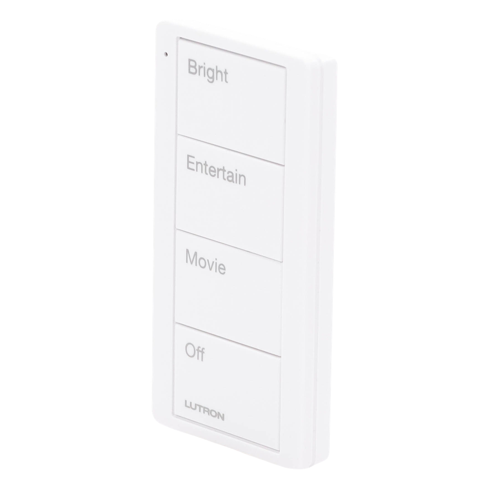 Control Pico inalámbrico de 4 botones con escenas grabadas para sala (Bright, Entertain, Movie y Off), compatible con Caseta Wireless y RA2 Select, blanco brillante