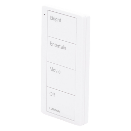 Control Pico inalámbrico de 4 botones con escenas grabadas para sala (Bright, Entertain, Movie y Off), compatible con Caseta Wireless y RA2 Select, blanco brillante