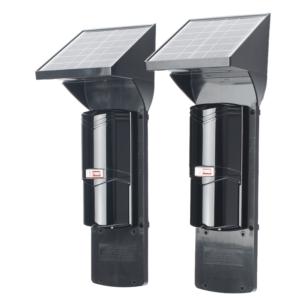 Detector Fotoelectrico Solar SFIRE SFA60 / 2 Rayos Infrarrojos / 60 m Exterior / 120 m Interior / Panel Solar Integrado / Bateria 4,000 mAh / 4 Frecuencias / IP65