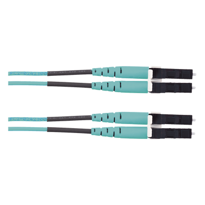 Jumper de Fibra Optica Multimodo 50/125 OM3, LC-LC Duplex, LSZH (Cero Halógenos), Color Aqua, 10 Metros (32.81 Pies)