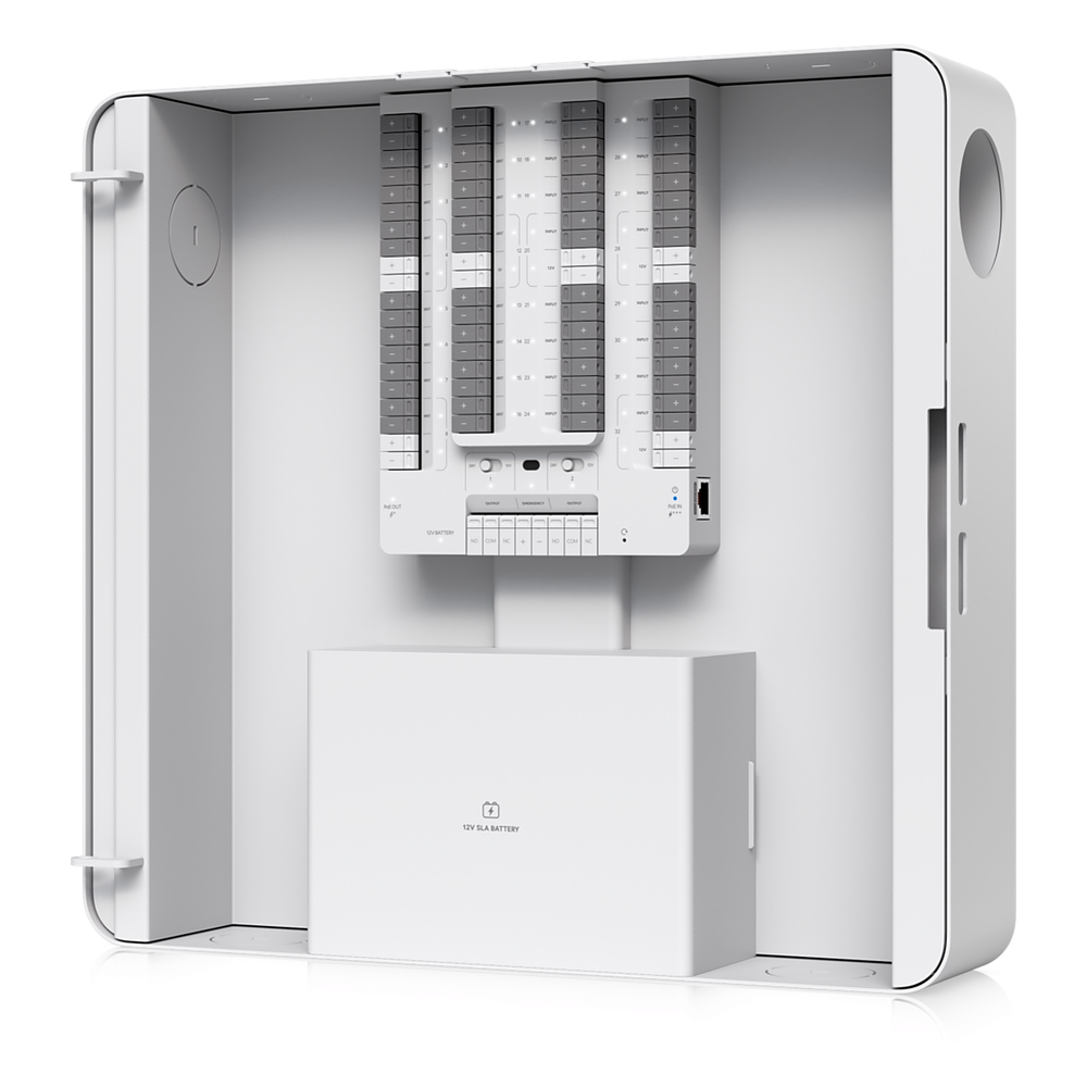 Kit Alarm Hub UniFi Protect / Integración de Alarmas Cableadas / 32 Zonas / Gestión desde UniFi Protect / PoE++ / Respaldo por Batería