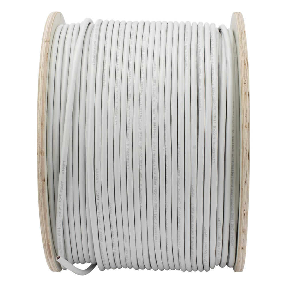 Bobina de Cable 305 Metros (1000 Pies): 6 x 18 AWG, Color Blanco, CMR, Para Sistemas de Seguridad y Alarmas
