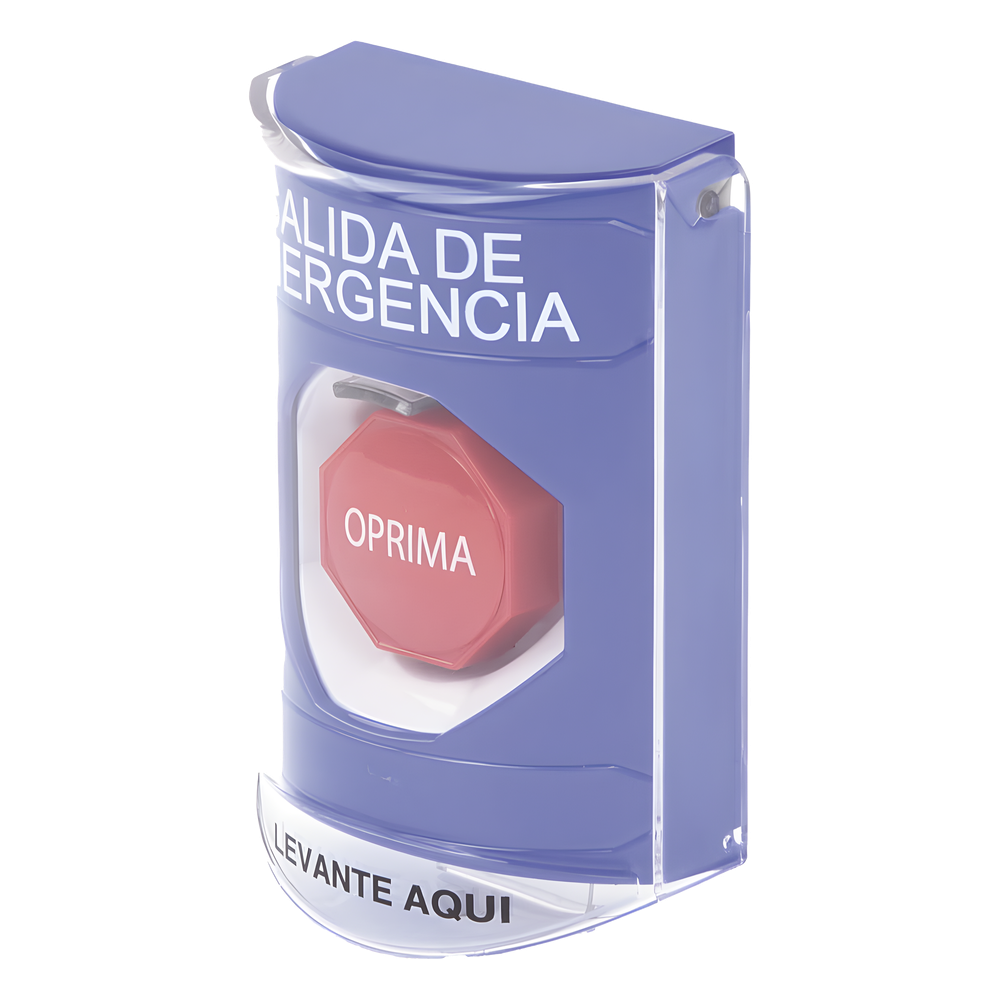 Botón de Salida de Emergencia, Texto en Español, Tapa Protectora de Policarbonato Súper Resistente, Restablecimiento con Llave