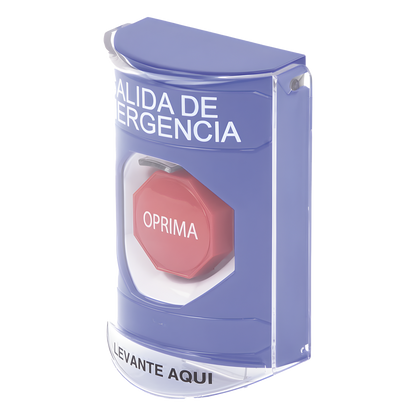 Botón de Salida de Emergencia, Texto en Español, Tapa Protectora de Policarbonato Súper Resistente, Restablecimiento con Llave