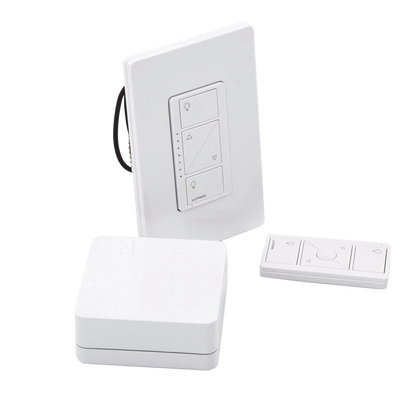 Kit de inicio Caseta Wireless con hub Smart Bridge, atenuador de pared, control Pico y placa Claro para controlar la iluminación desde la app Lutron