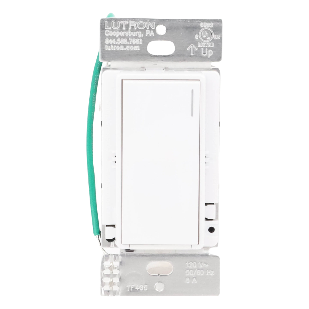 Apagador electrónico Sunnata de encendido y apagado, 8 A en iluminación y motores de 1/4 HP a 120 V, requiere neutro, color blanco brillante, para sistema RadioRA 3