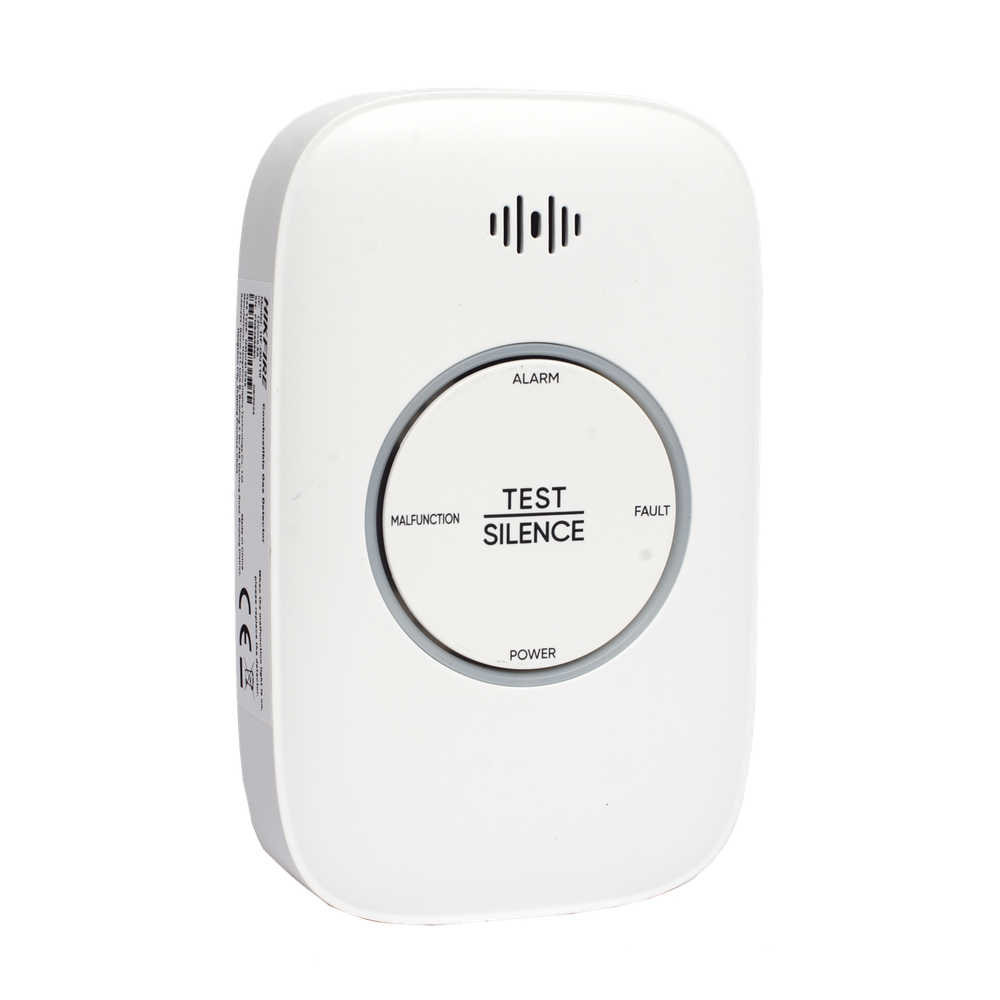 (HikFire) Detector de Gas Natural Metano (CH4) / Alarma Temprana / Salida para cierre de Válvula y/o  activación de Ventilador / Protección IP30 / Alarma de 70dB a 115dB a 1 metro de distancia