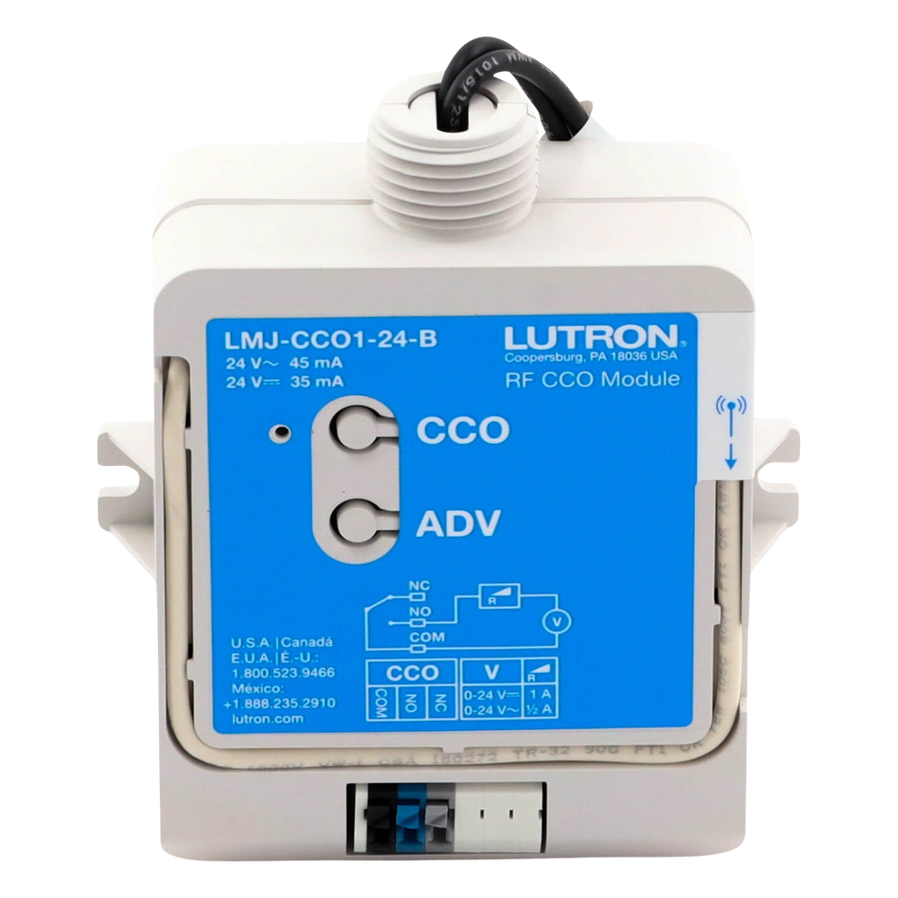 Módulo CCO de RF con salida de contacto seco NO/NC, 24 V, tipo mantenido o momentáneo, para integrar RadioRA 2, RadioRA 3 y HomeWorks QS con sistemas de terceros