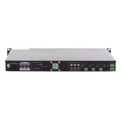 Amplificador de Audio | 1 canal | 350 W | Sistema 100V y Baja Impedancia | 4 Entradas de Micrófono Balanceadas | Bluetooth | USB | SD | FM | Montaje en Rack