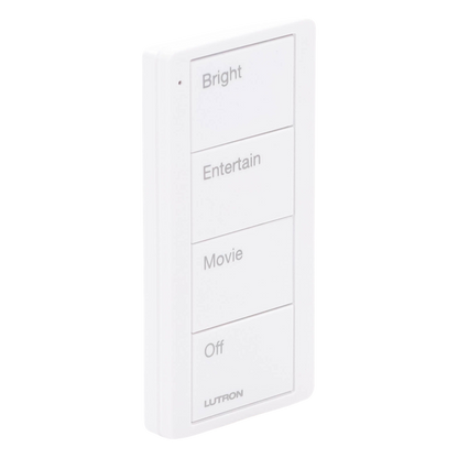 Control Pico inalámbrico de 4 botones con escenas grabadas para sala (Bright, Entertain, Movie y Off), compatible con Caseta Wireless y RA2 Select, blanco brillante