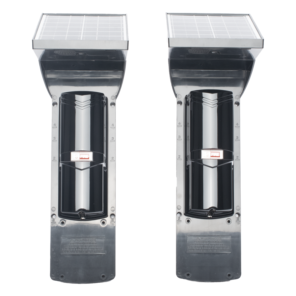 Detector Fotoelectrico Solar SFIRE SFA60 / 2 Rayos Infrarrojos / 60 m Exterior / 120 m Interior / Panel Solar Integrado / Bateria 4,000 mAh / 4 Frecuencias / IP65