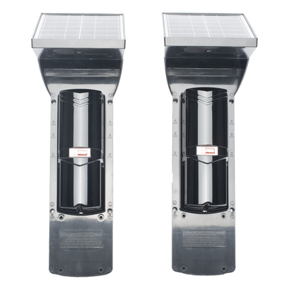 Detector Fotoelectrico Solar SFIRE SFA60 / 2 Rayos Infrarrojos / 60 m Exterior / 120 m Interior / Panel Solar Integrado / Bateria 4,000 mAh / 4 Frecuencias / IP65