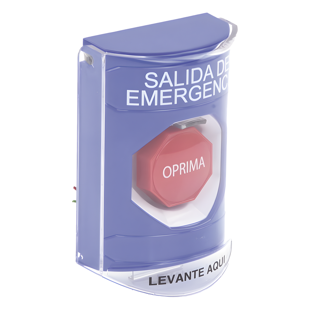 Botón de Salida de Emergencia, Texto en Español, Tapa Protectora de Policarbonato Súper Resistente, Restablecimiento con Llave