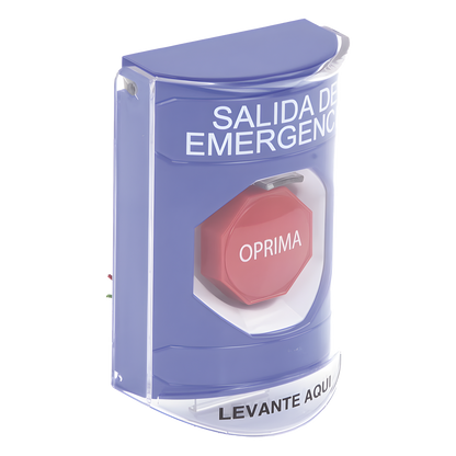 Botón de Salida de Emergencia, Texto en Español, Tapa Protectora de Policarbonato Súper Resistente, Restablecimiento con Llave