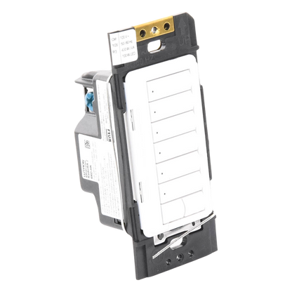 Teclado híbrido C•L de 6 botones con subir/bajar y atenuador integrado de 450 W (100 W en LED/CFL), requiere neutro, para sistema RadioRA 2, color blanco