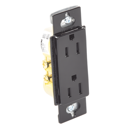 Tomacorriente dúplex de 15 A y 125 V, color negro brillante, familia Claro, apertura estilo Designer para placas de pared Lutron sin tornillos (placa se vende por separado)