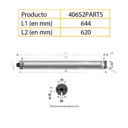 Kit de Motor  de 4 mm RTS para Persiana de Eje de 50mm/ Max 3x4 mts/ Alimentación a 120 VCA