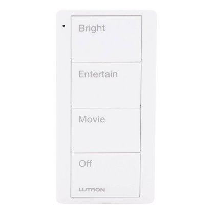 Control Pico inalámbrico de 4 botones con escenas grabadas para sala (Bright, Entertain, Movie y Off), compatible con Caseta Wireless y RA2 Select, blanco brillante