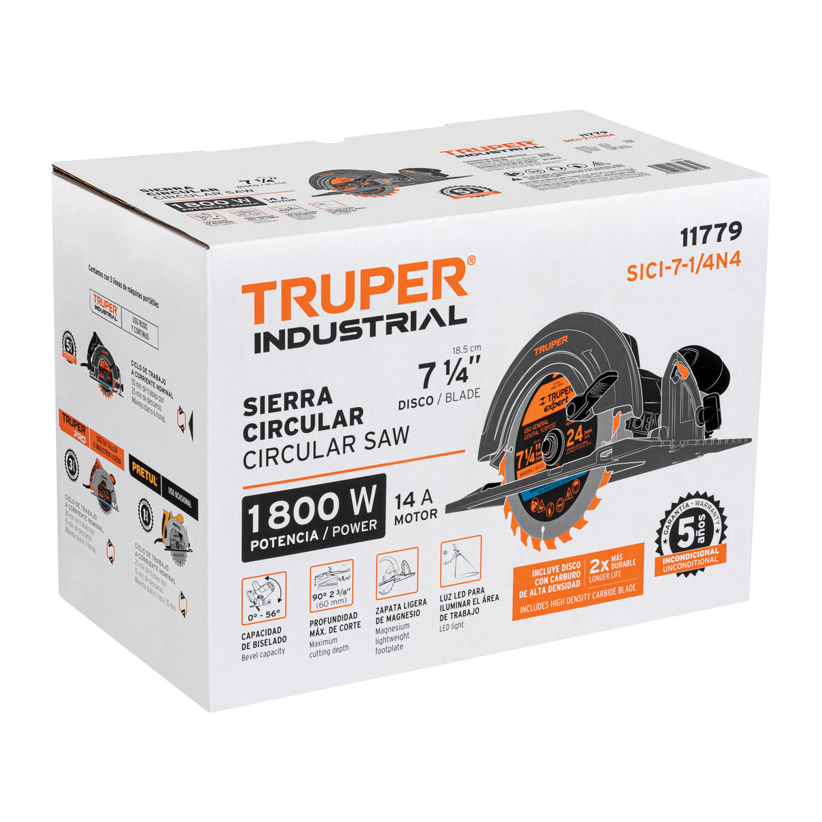 Sierra circular 7-1/4', 1800W, TRUPER INDUSTRIAL