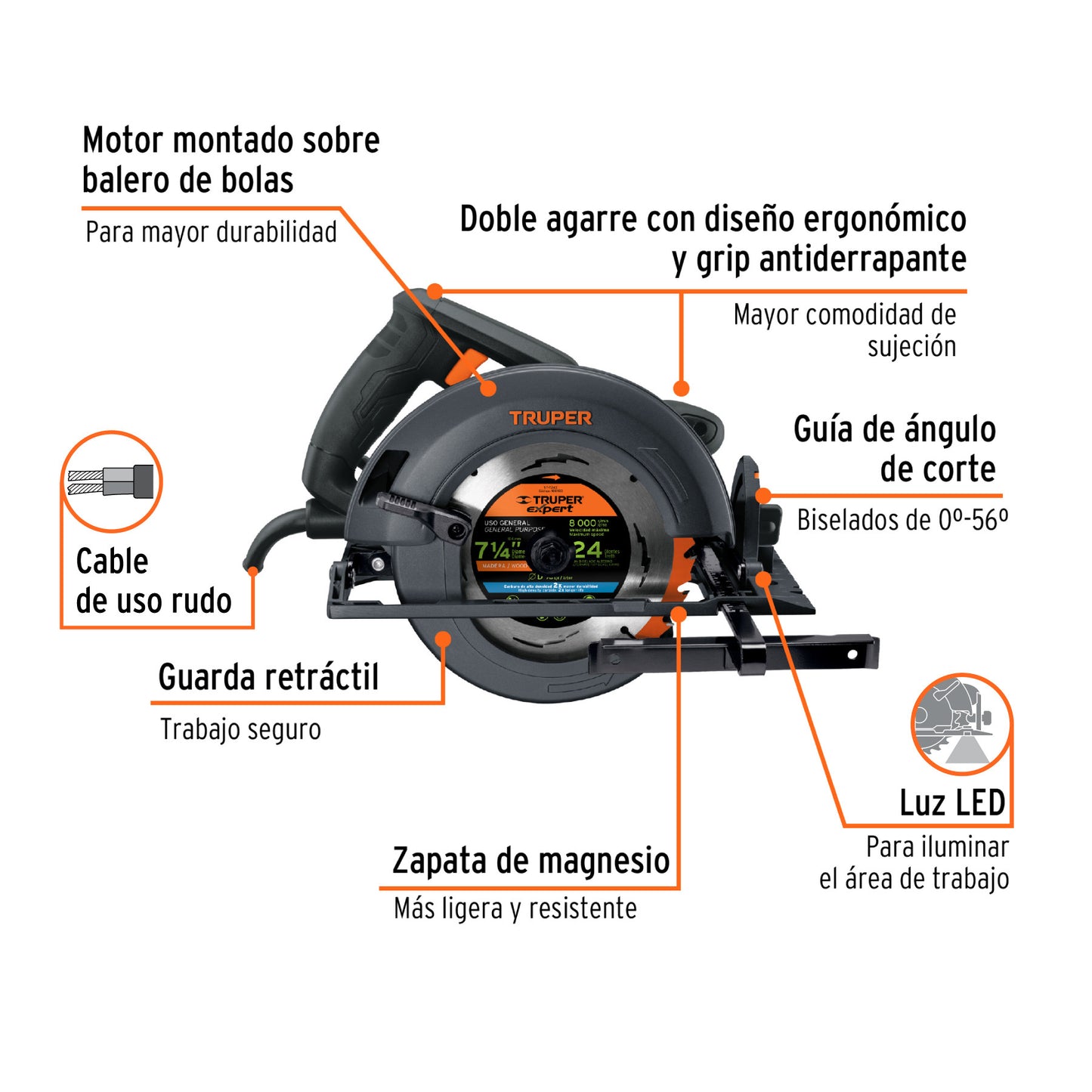 Sierra circular 7-1/4', 1800W, TRUPER INDUSTRIAL